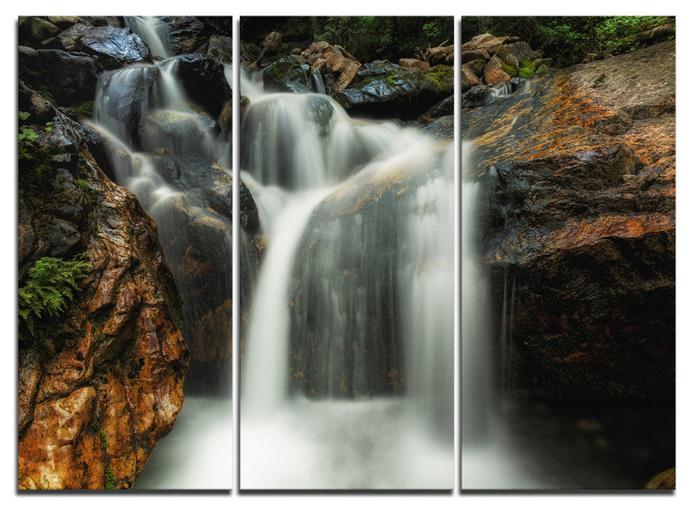 "Slow Motion Waterfall on Rocks" Metal Wall Art, 3 Panels, 36"x28"