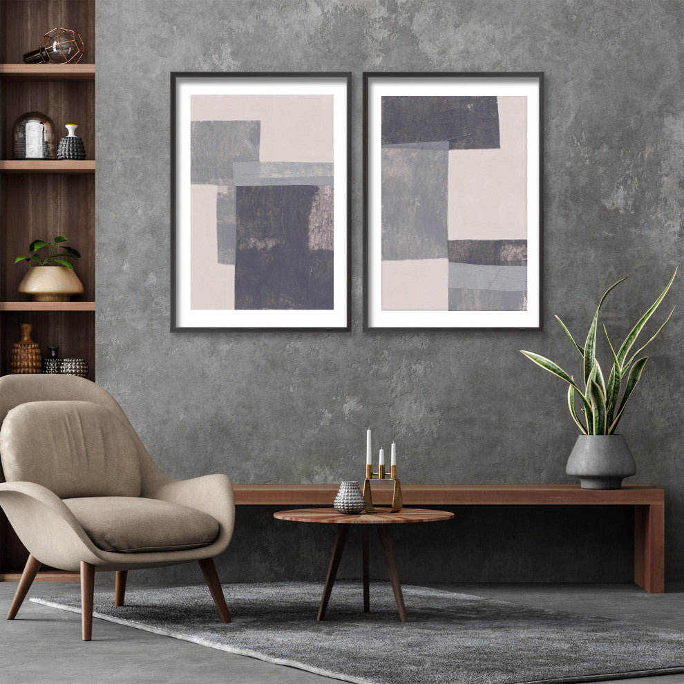 Gray Blocks Framed 2-Piece Wall Art Set by Alisa Galitsyna, 24"x36", Framed