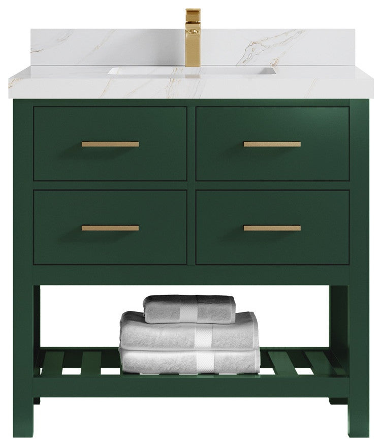 Parker 36 Single Sink Bath Vanity in Lafayette Green  2" Calacatta Sienna
