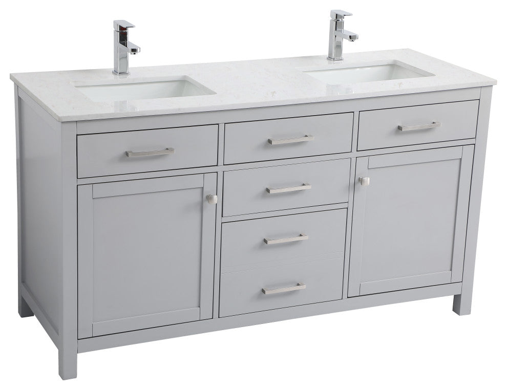 60" Double Bathroom Vanity, Grey