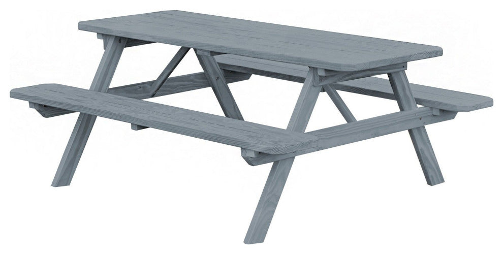 Pine Picnic Table with Attached Benches, Gray Stain, 8 Foot
