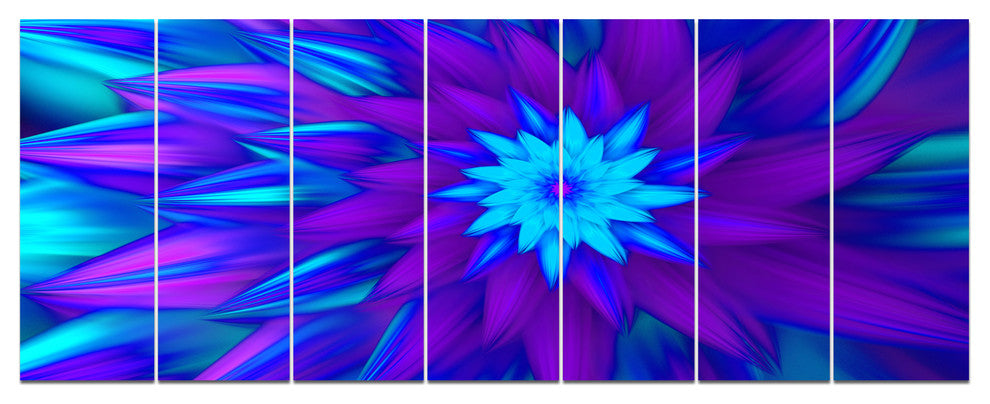Dance of Blue Flower Petals, Floral Canvas Art Print, 83"x32", 7 Panels