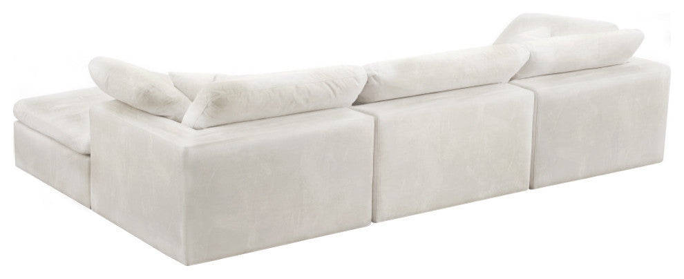 Cozy Velvet Upholstered Comfort L-Shaped Modular Sectional, Cream, 4-Piece: 1 Armless Chair, 2 Corner Chair, 1 Ottoman