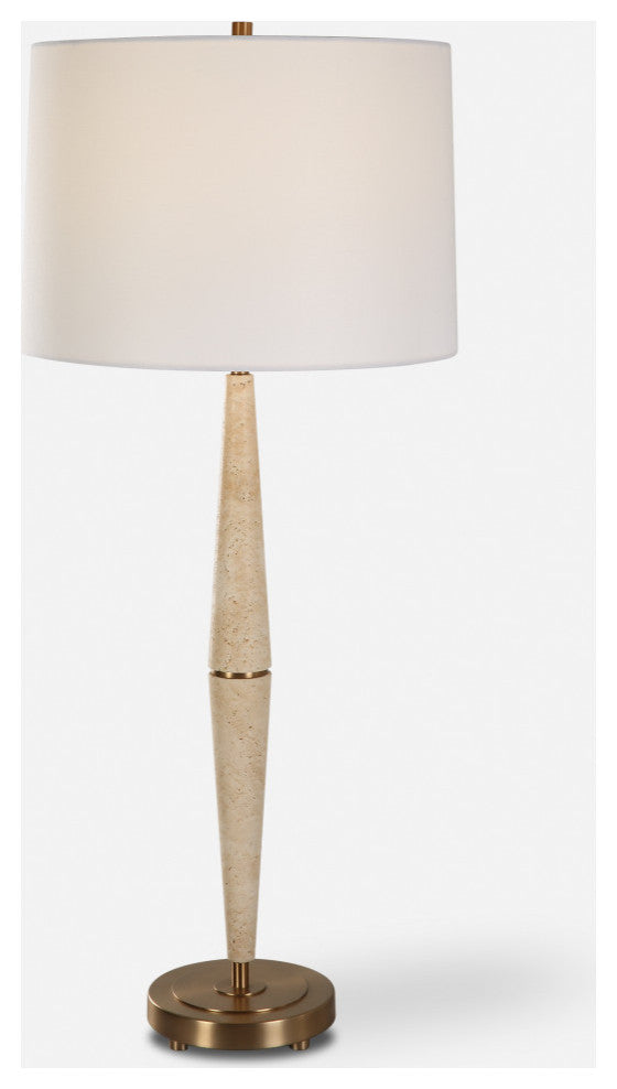 Contemporary Tapered Beige Travertine Stone 38in Slim Pole Table Lamp Minimalist