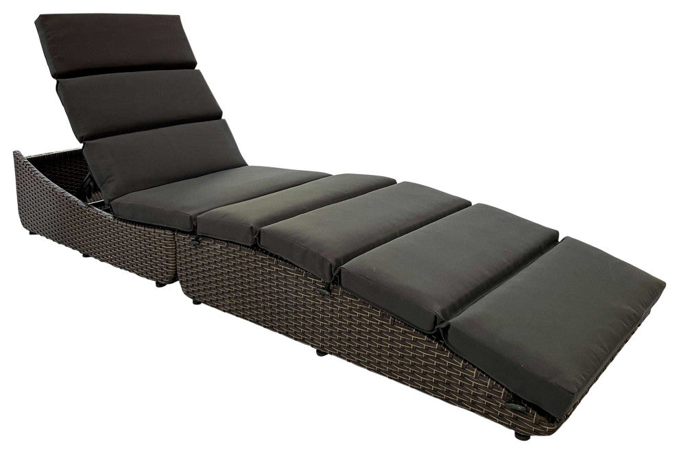 79" Faux Wicker and Dark Gray Cushions Chaise Lounge