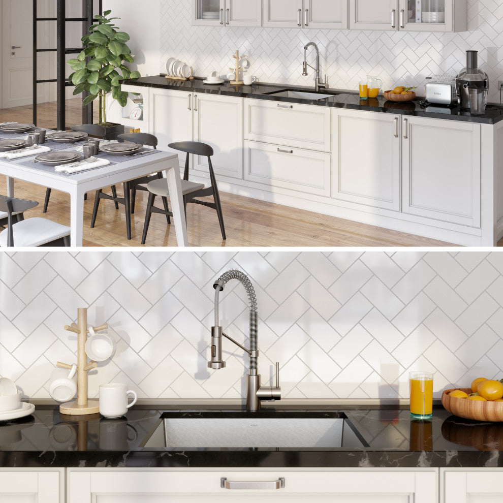 24" Undermount Stainless Steel Kitchen Sink, Pull-Down Faucet SSCH w Dispenser