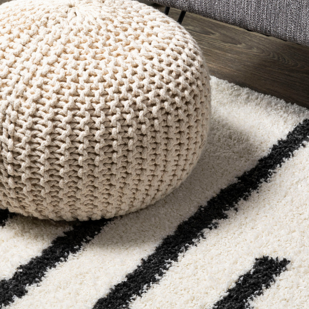 Alaro Berber Stripe Shag, White/Black, 8'x10'