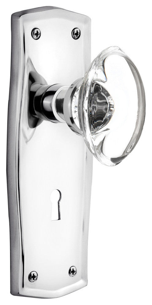 Prairie Plate With Keyhole Passage Oval Clear Crystal Knob, Bright Chrome