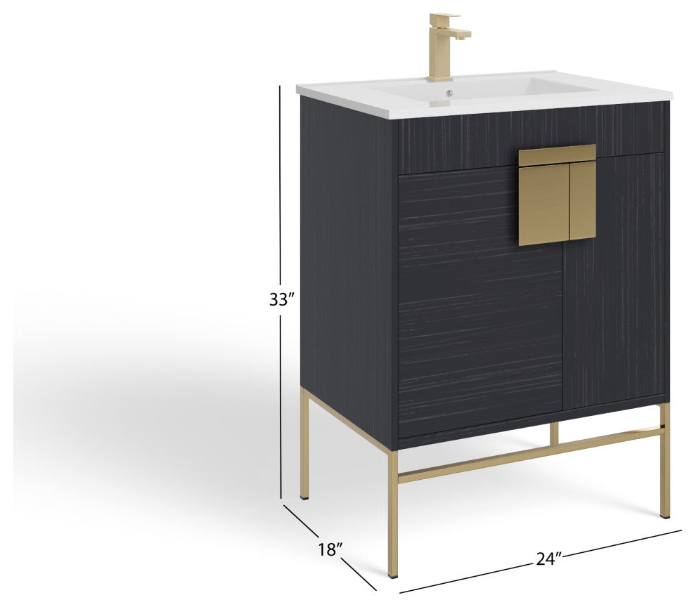 The Lancado Bathroom Vanity, Dawn Gray, 24", Single Sink, Freestanding
