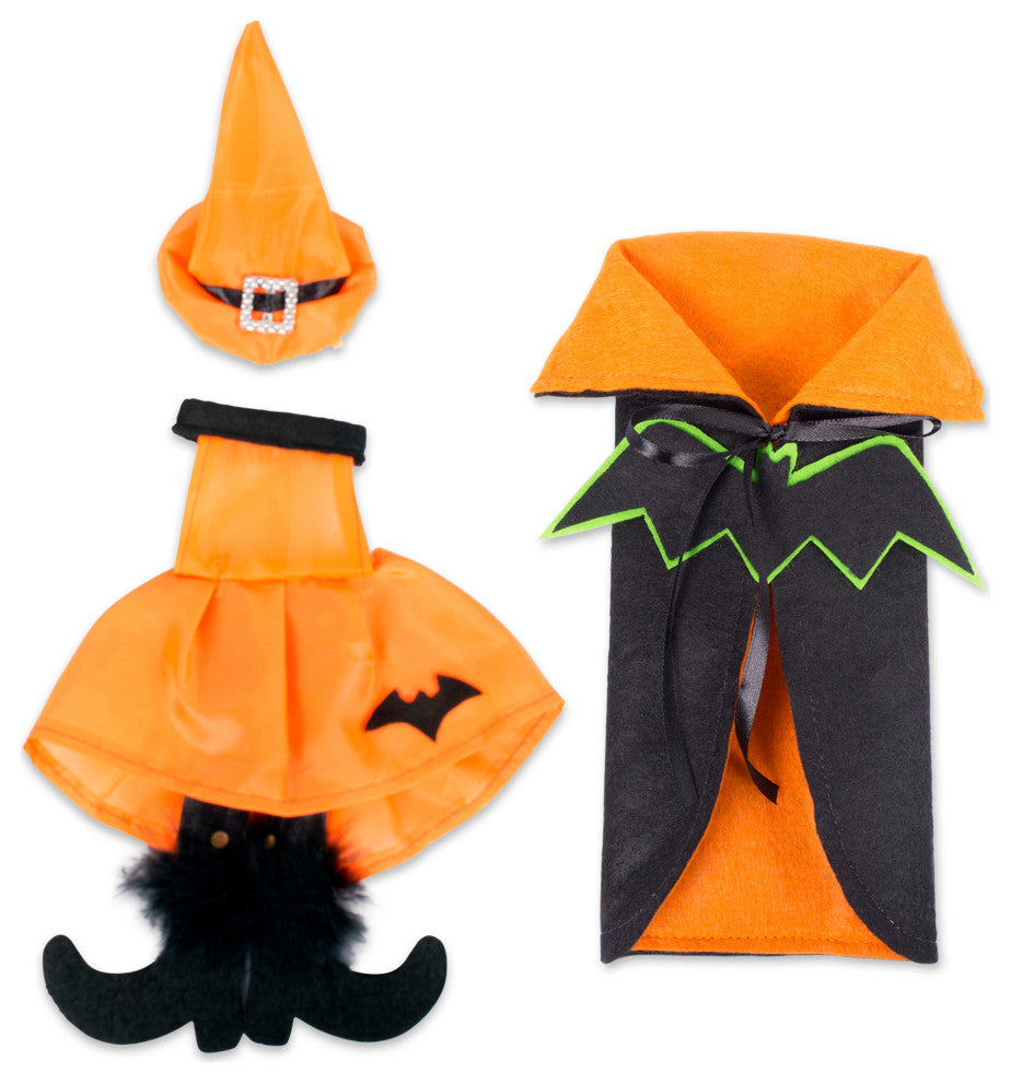 Orange Bat Halloween Wine Bottle Covers, Set of 2