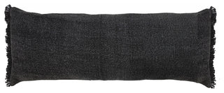 Muted Black Solid Stonewash Throw Pillow With Fringe, Black, 14"x36", Cover Only
