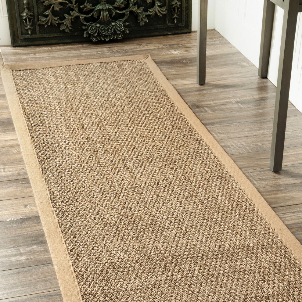 Nuloom Machine Woven Maui Seagrass With Border Rug, Beige 2'6"x10'Runner
