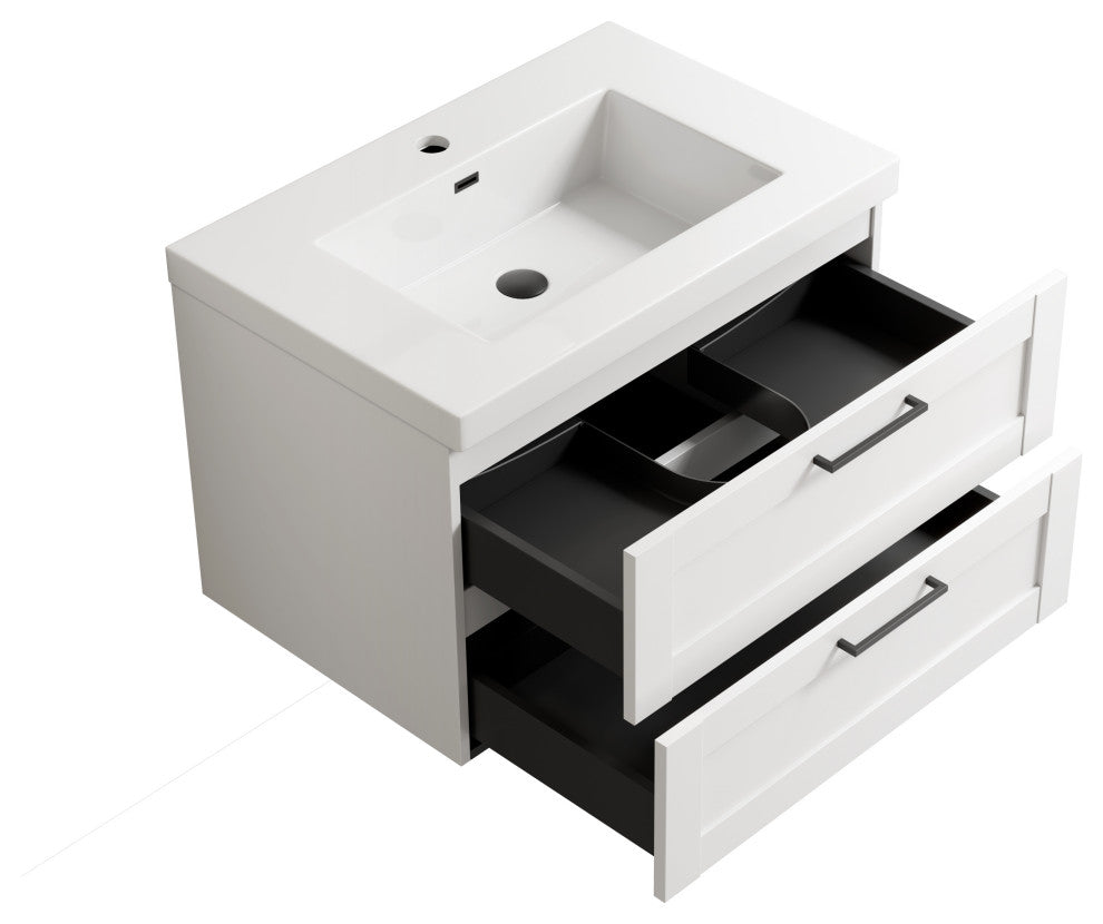 The Cosmo Wall Mounted Modern Bathroom Vanity, White, 30"