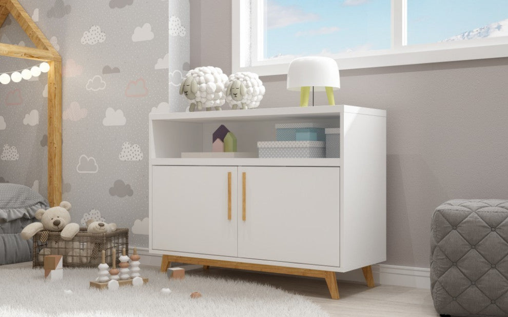 Modern White And Natural Two Door Console Table