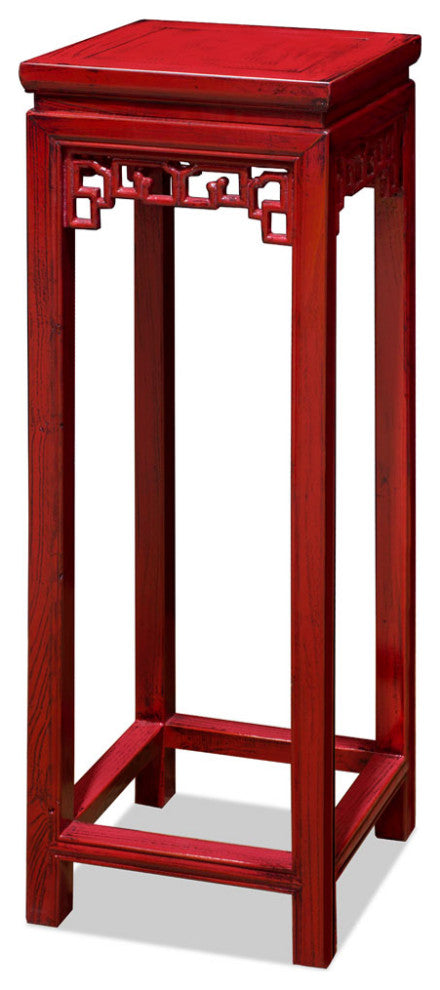 Distressed Red Elmwood Asian Pedestal