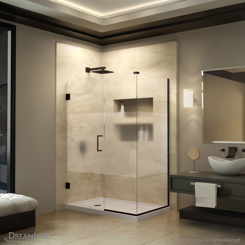 Unidoor Plus 41.5"Wx30.38" DFrameless Hinged Shower Enclosure, Oil Rubbed Bronze