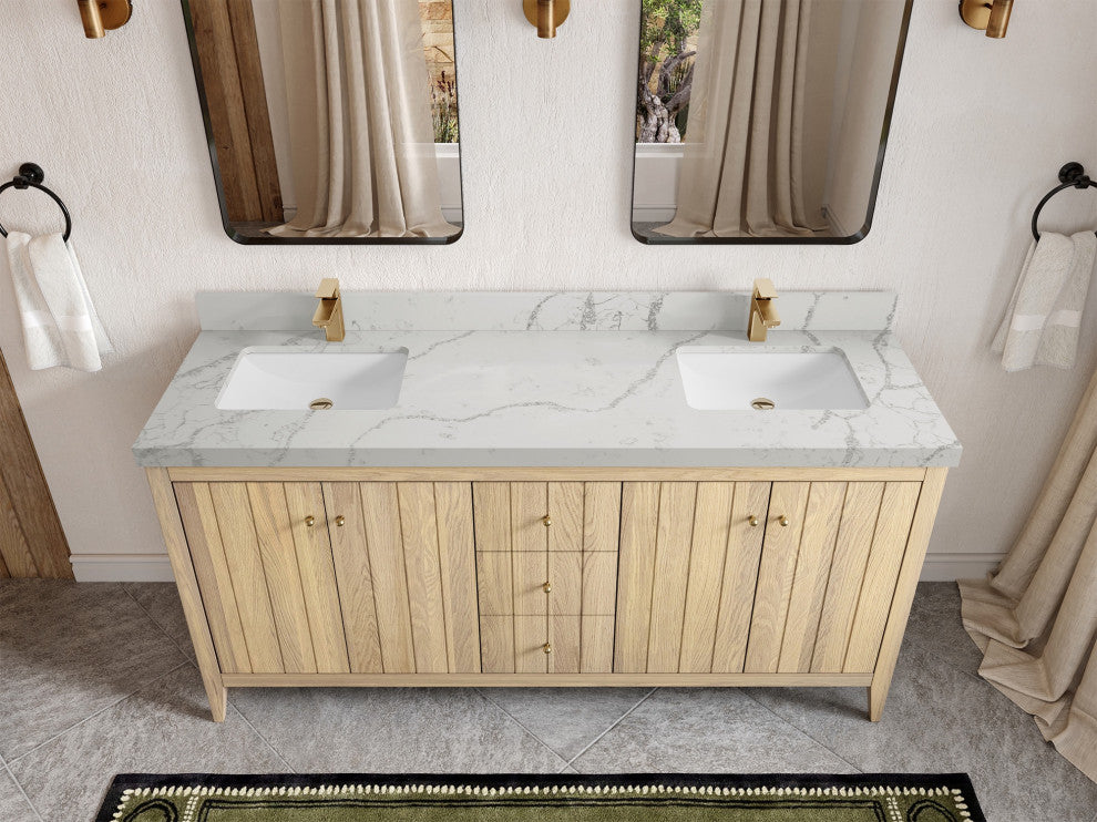 Atlanta Oak 72" Double Sink Bath Vanity, White 2" Venatino Quartz