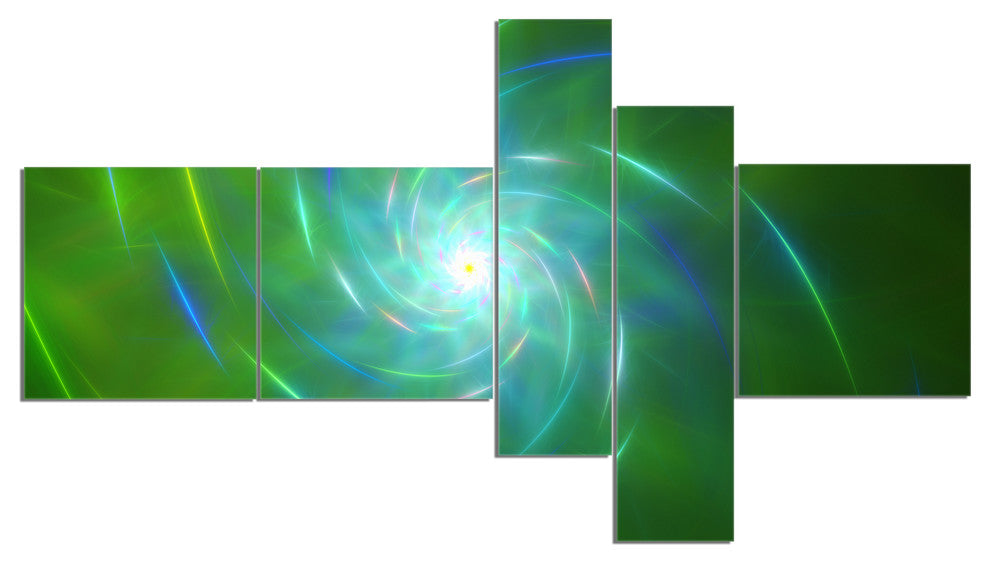 Green Fractal Whirlpool Design, Abstract Wall Art Canvas, 60"x32", 5 panels