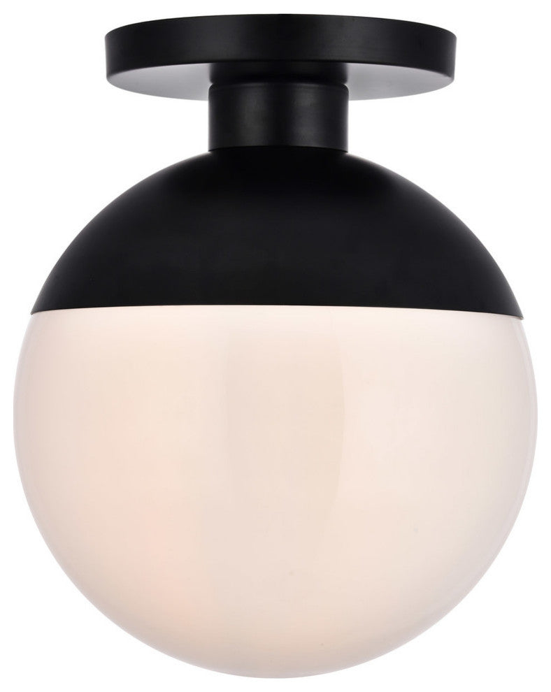 Eclipse 1 Light Flush Mount in Black with Frosted White Glass