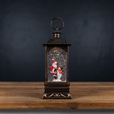 LED Snow Globe Lantern With Santa and Snowman 10.5"H