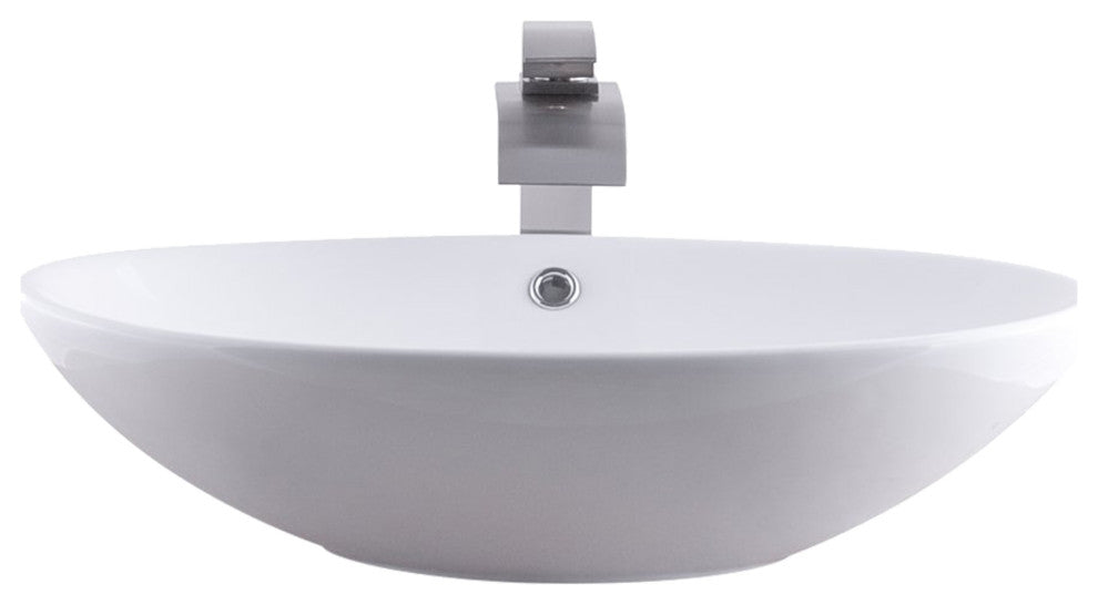 Porcelain Vessel Sink and Faucet Set, Brushed Nickel