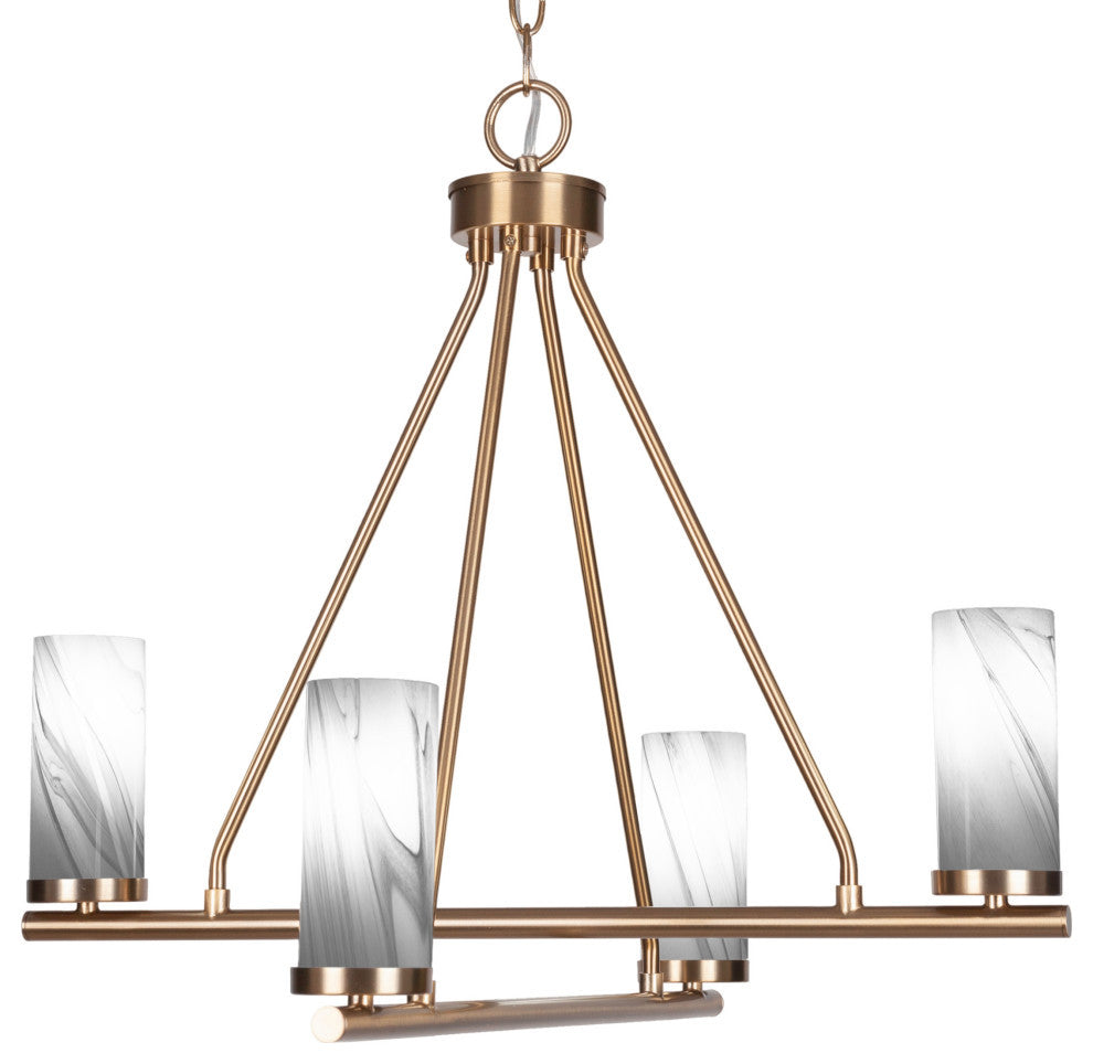 Trinity 4 Light Chandelier Shown, New Age Brass Finish, 2.5" Onyx Swirl