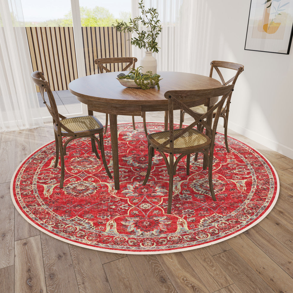 Indoor/Outdoor Marbella MB5 Poppy Machine Washable 8' x 8' Round Rug