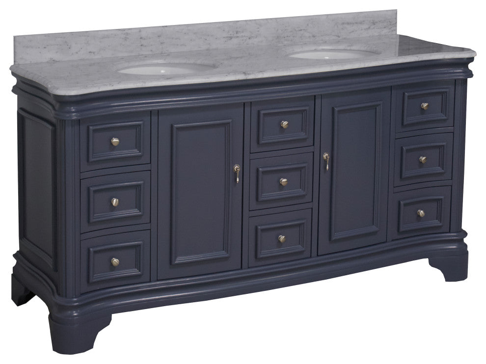 Katherine 72" Bathroom Vanity, Marine Gray, Carrara Marble