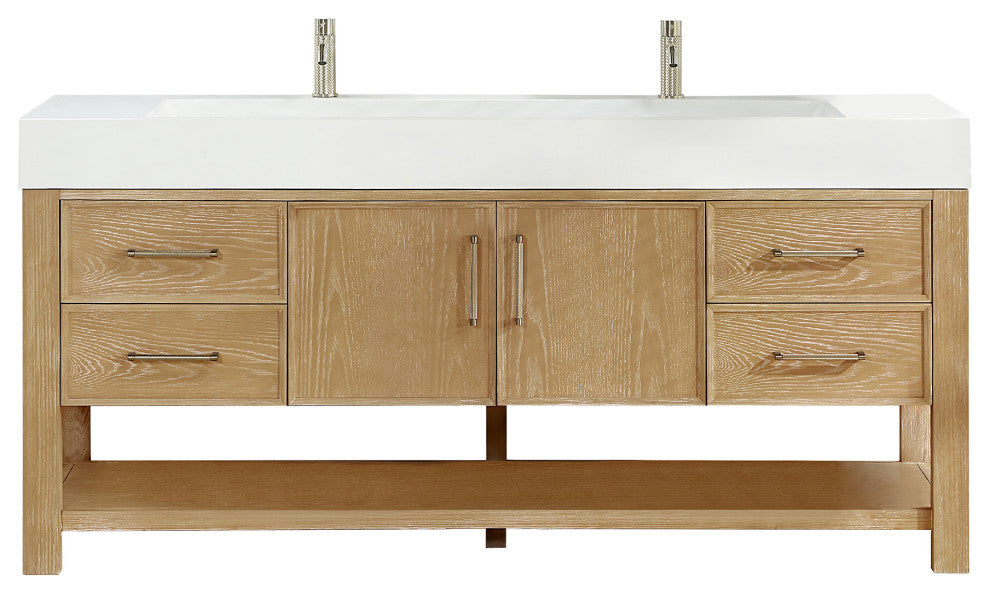 Vera Bath Vanity with Stone Top, Washed Ash Grey, 72", Single Vanity, No Mirror