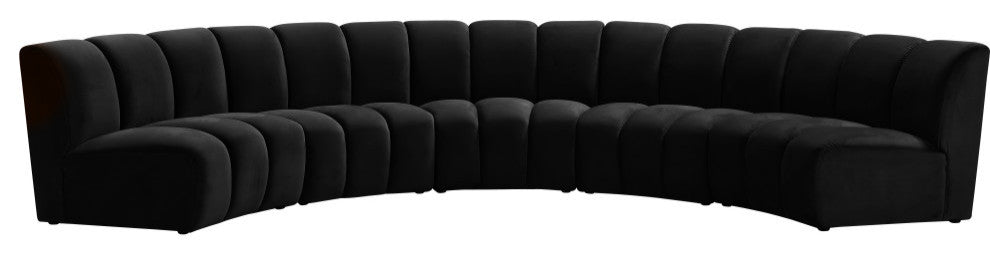 Infinity Channel Tufted Velvet Modular Chair, Black, 5 Piece