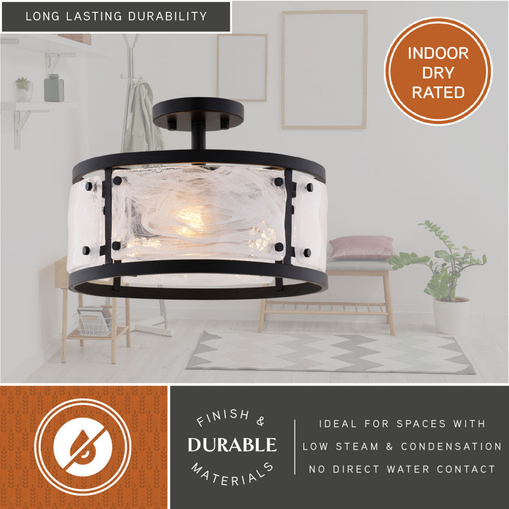 Wilder 3-Light Matte Black Modern Drum Semi Flush Mount Ceiling Fixture Entryway