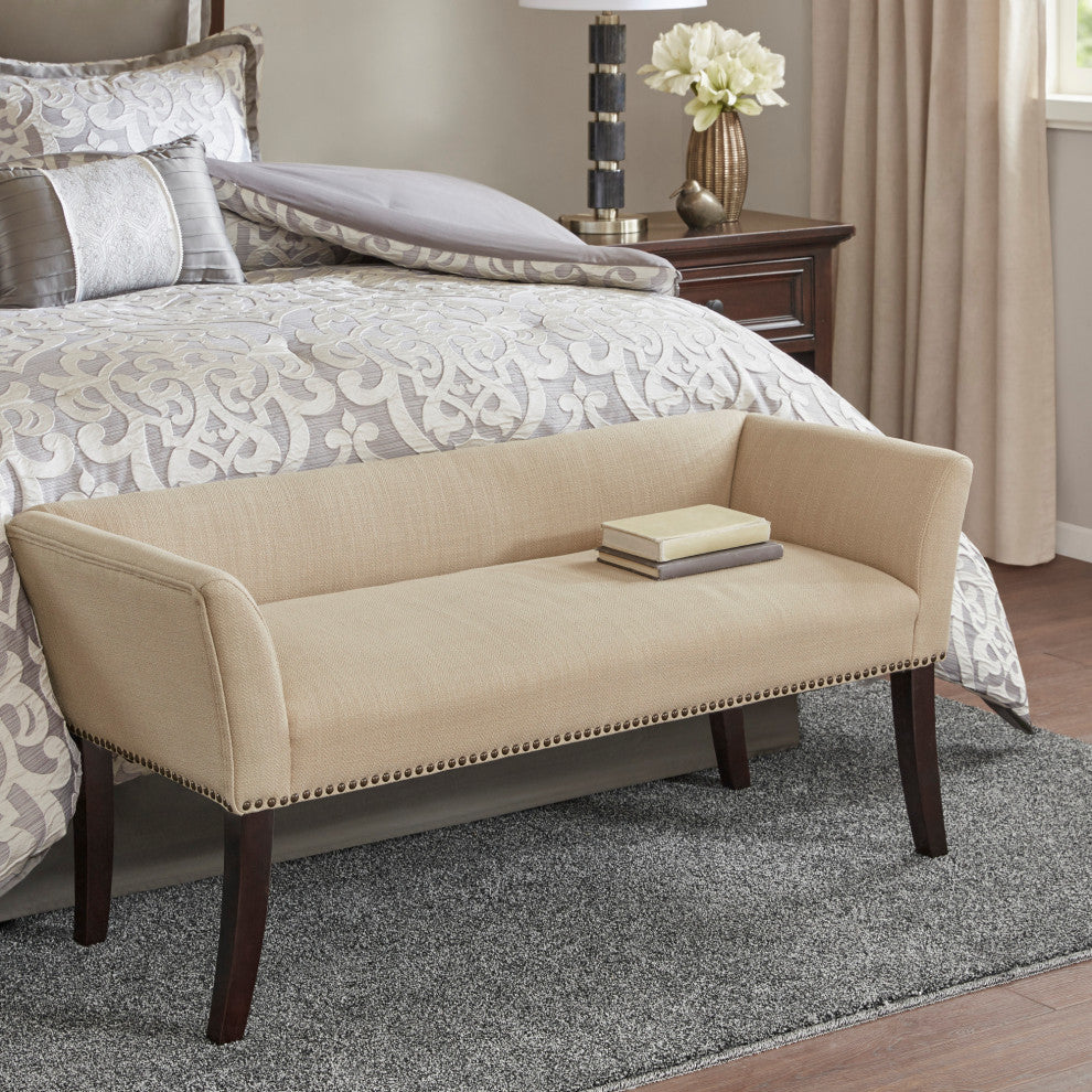 Madison Park Flared Low Arm Low Back Accent Bench Chair, Tan