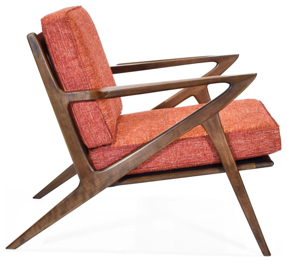 Zach Mid Century Modern Walnut Lounge Chair, Picante