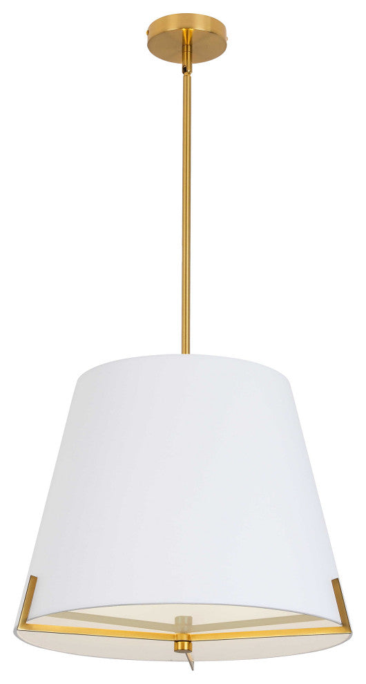 Preston Contemporary 4 Light White Aged Brass Fabric Pendant
