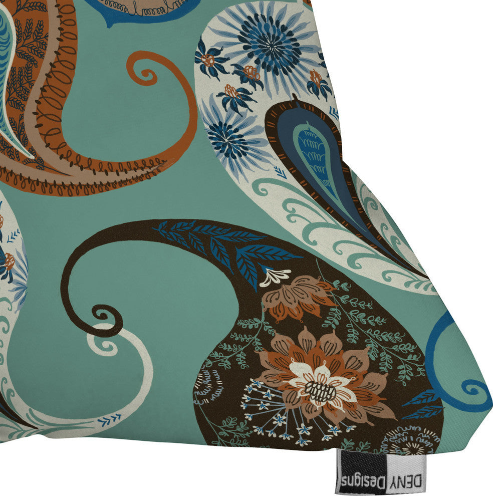 Deny Designs Pimlada Phuapradit Teal Floral Paislys Outdoor Throw Pillow