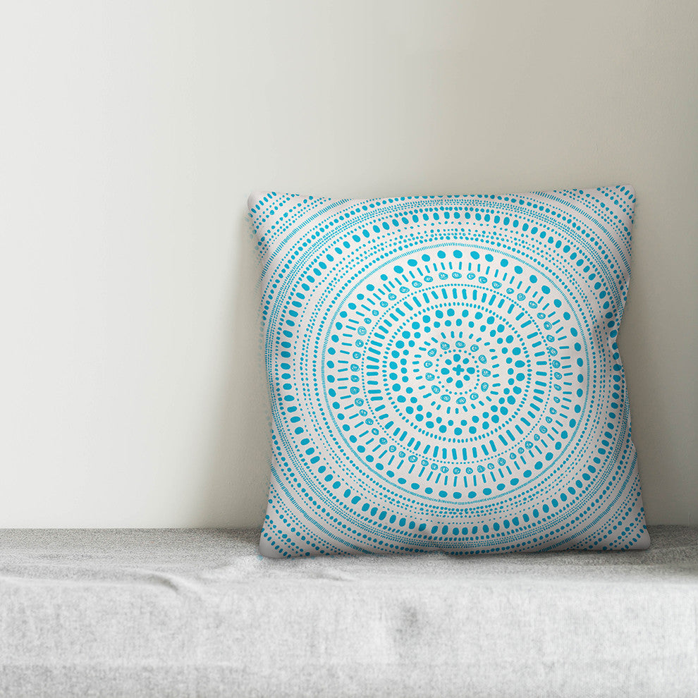 Blue Circle Pattern Outdoor Throw Pillow, 18x18