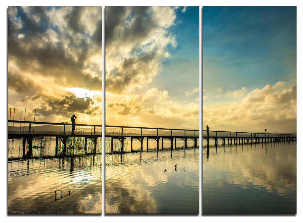 "Long Jetty Foreshore Reserve With Clouds" Metal Wall Art, 3 Panels, 36"x28"