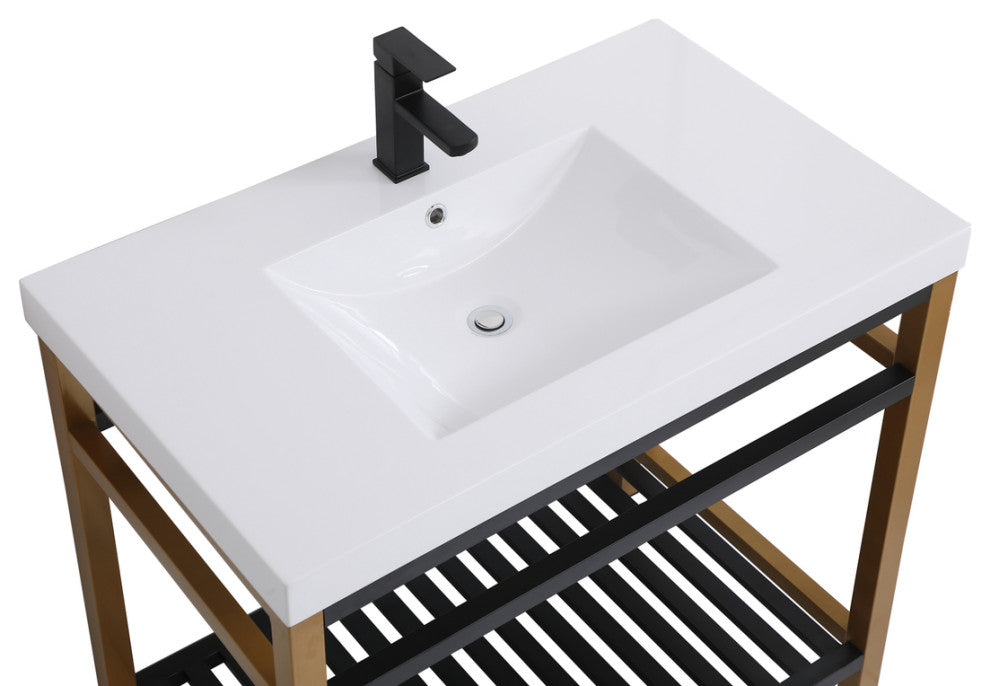 Home Living Single Bathroom Metal Vanity, Golden Black, 36"