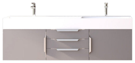 CastelloUSA Amazon 60" Wall Mounted Bathroom Vanity Set, Gray, White Top, Chrome Handles