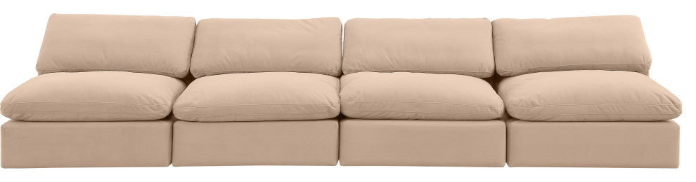 Comfy Upholstered Modular Sofa, Beige, 4-Piece: 4 Armless Chair, Velvet