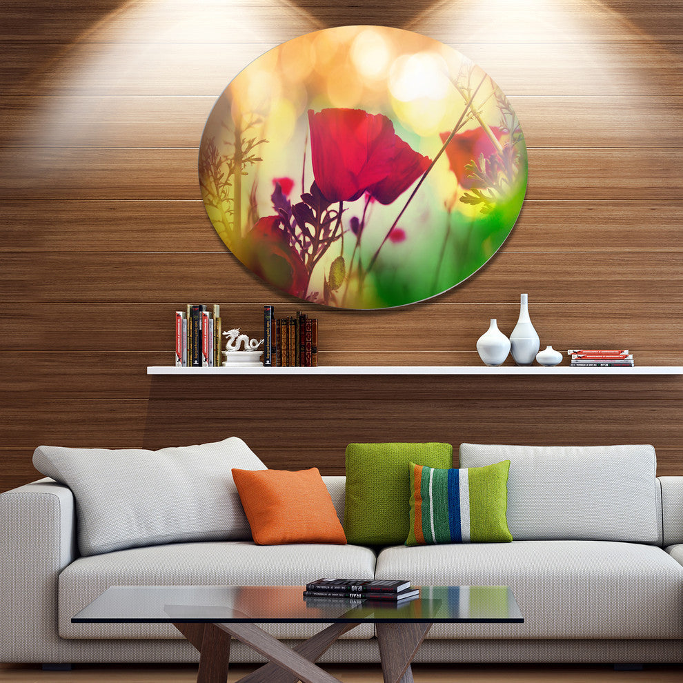 Poppy Flowers With Bokeh Background, Floral Round Wall Art, 23"