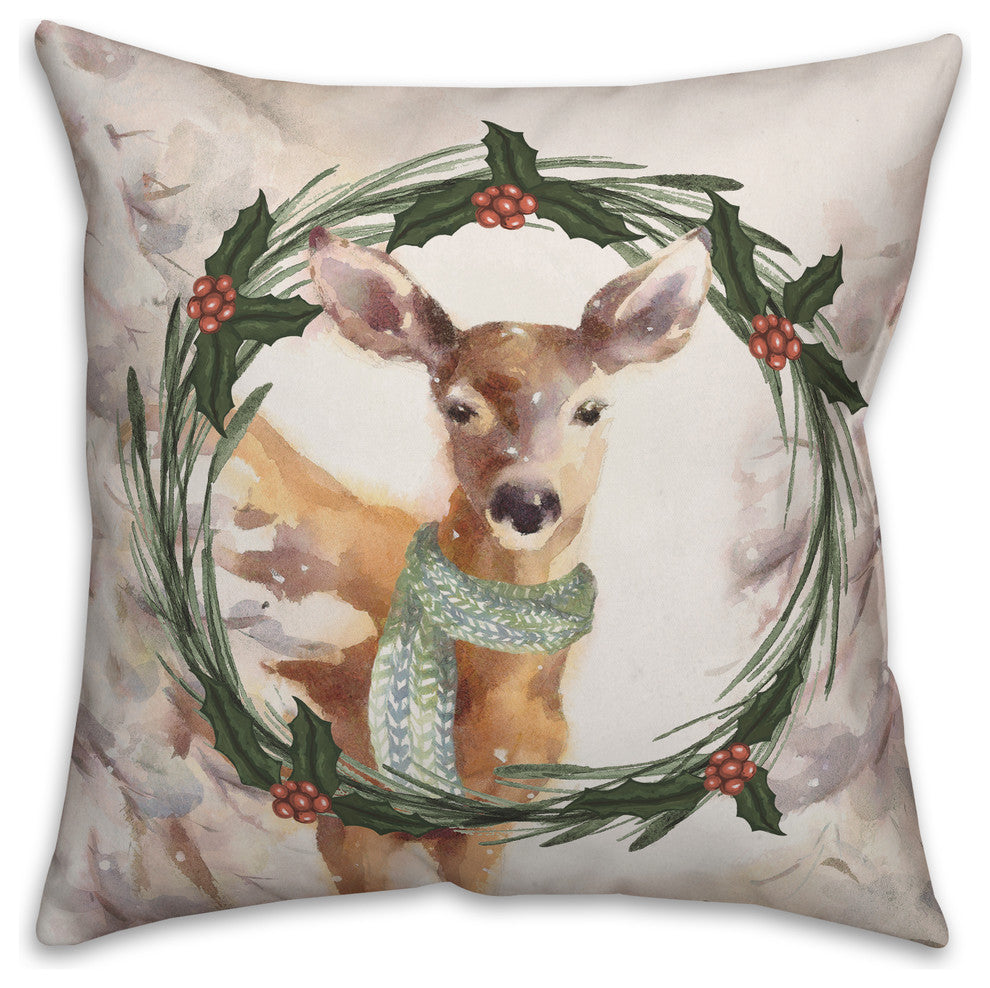 Winter Wonderland Deer Throw Pillow, 18"x18"