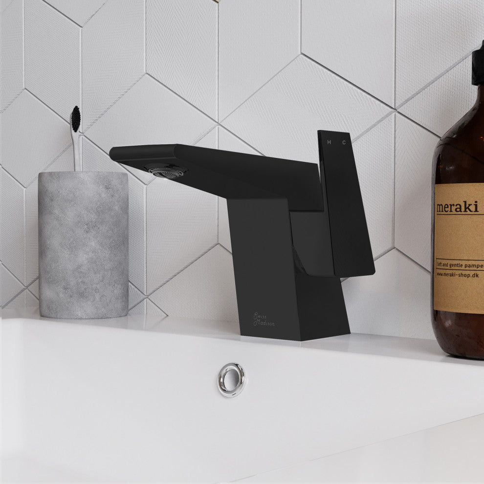 Carre Single Hole Single Handle Bathroom Faucet, Matte Black