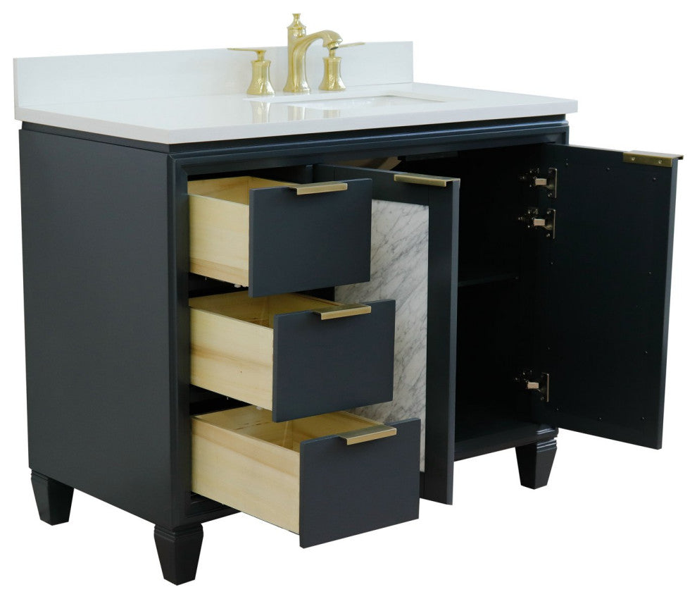 43" Single Vanity, Dark Gray Finish With White Engineered Stone Top
