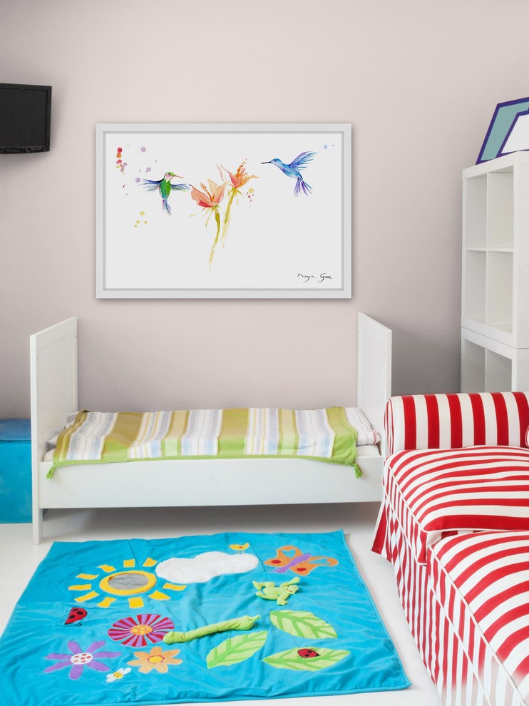 Marmont Hill, "Hummingbirds Hover" by Maya Gur Framed Painting Print, 30x20