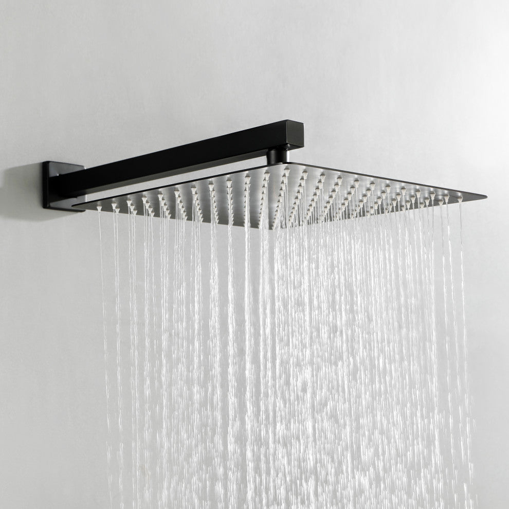 Wellfor Shower Faucet with Rain Shower Head, Handheld Shower and Valve, Black, 10" Shower Head