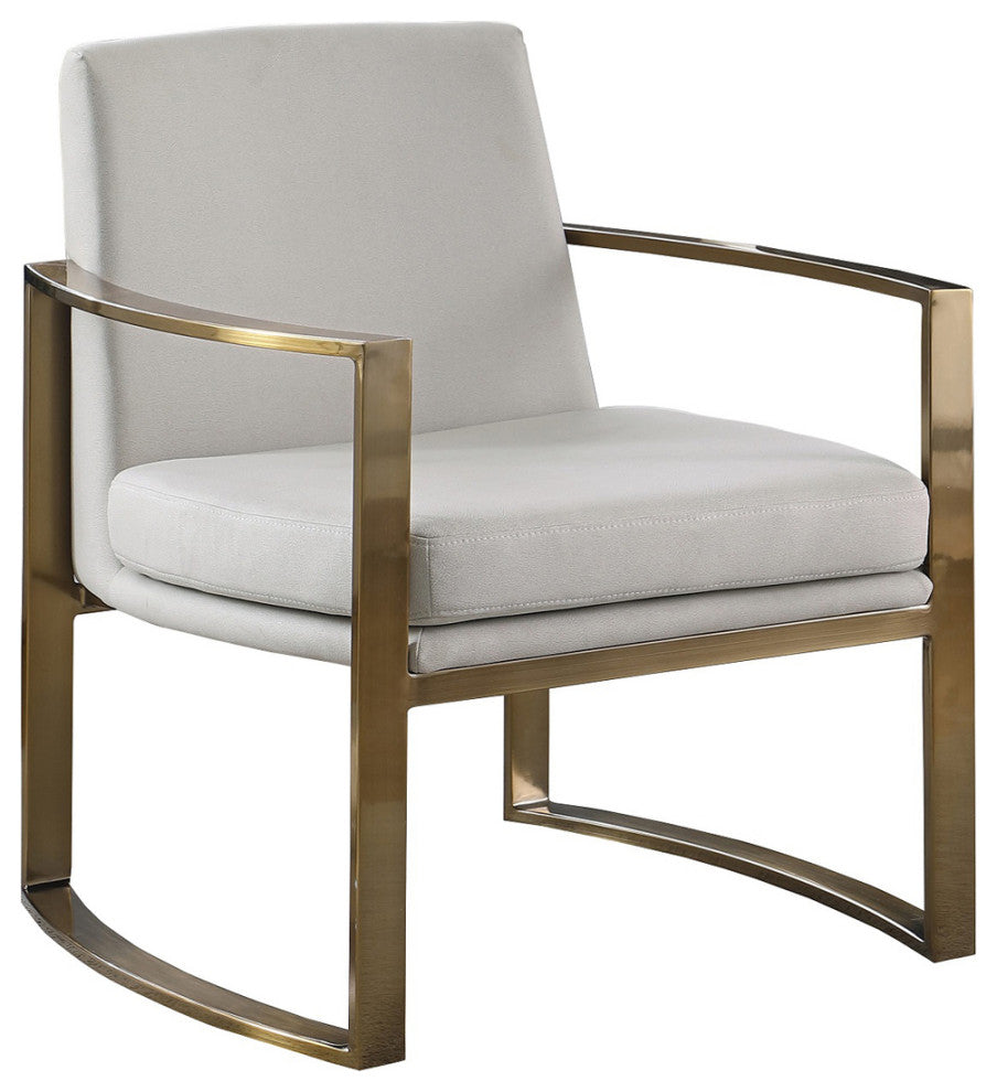 Accent Chair With Metal Frame and Arms, Cream and Bronze