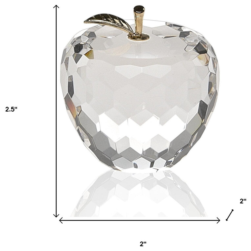3" Clear and Gold Crystal Apple Tabletop Sculpture