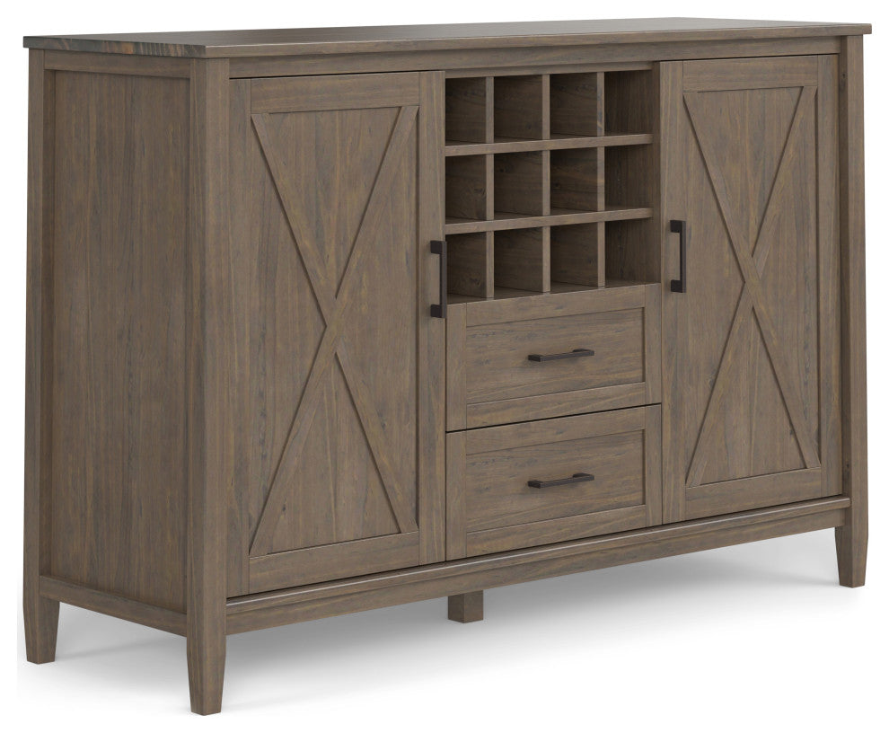 Ela Solid Wood Sideboard With Wine Storage, Smoky Brown