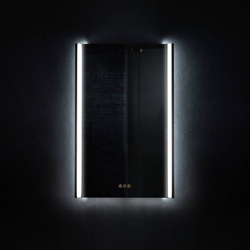 LED Antifog Bathroom Mirror, Dimmer, Adjustable Color, Matte Black, 20x32
